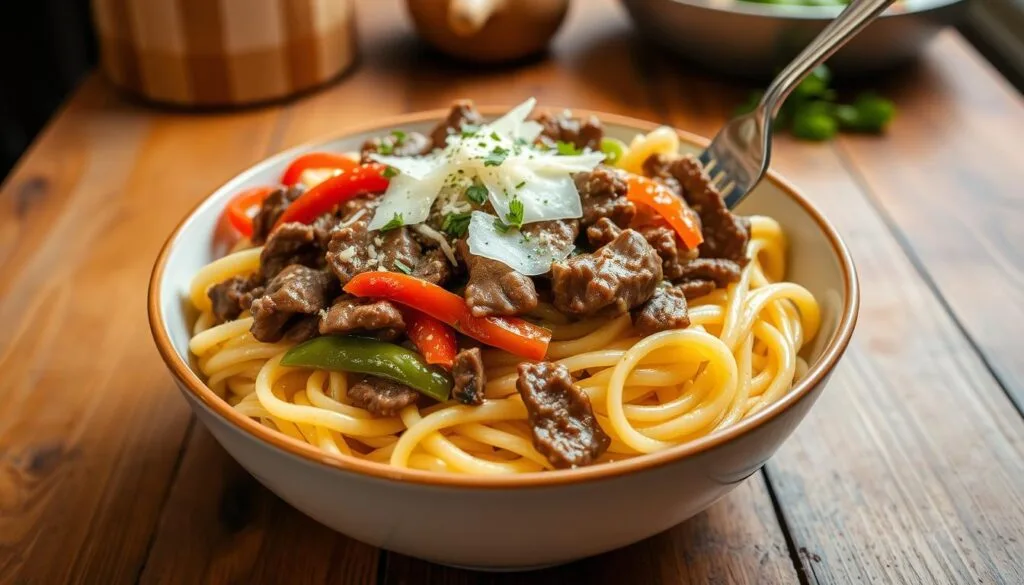 philly cheesesteak pasta recipe